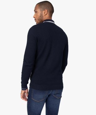 Pull homme à col rond en maille fantaisie et liserés au poignet vue3 - GEMO (HOMME) - GEMO