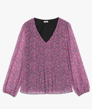 Blouse femme en voile plissé à motifs à manches longues vue4 - GEMO(FEMME PAP) - GEMO