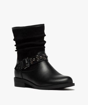 Boots femme style motardes unies à talon plat vue2 - GEMO (CASUAL) - GEMO