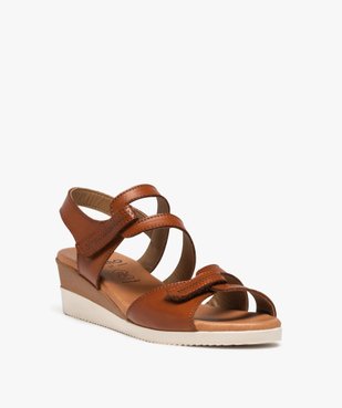Sandales femme compensées à brides scratch en cuir vue2 - EMILIA ROSA - GEMO