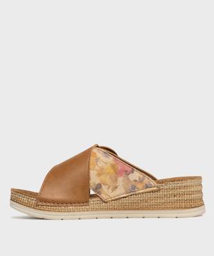 Mules à talon compensé et larges brides fantaisie femme vue3 - EMILIA ROSA - GEMO