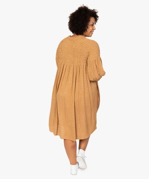 Robe femme imprimée à smocks et manches 3/4 vue3 - GEMO (G TAILLE) - GEMO
