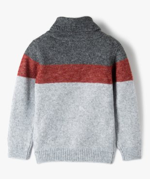 Pull garçon en maille tricolore à col châle vue3 - GEMO (ENFANT) - GEMO