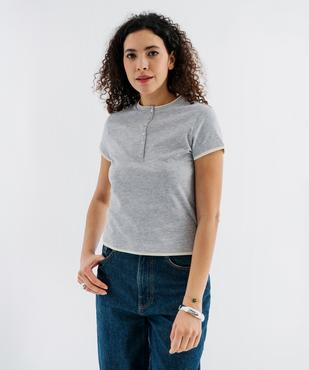 Tee-shirt manches courtes et col rond boutonné femme vue1 - GEMO 4G FEMME - GEMO