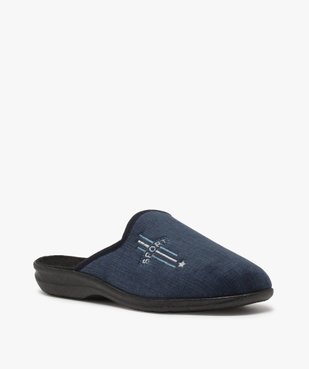 Chaussons homme mules confort en velours ras brodé vue2 - Nikesneakers(HOMWR HOM) - Nikesneakers
