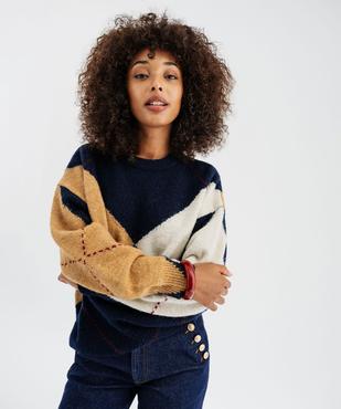 Pull tricolore à motifs géométriques femme - LuluCastagnette vue3 - LULUCASTAGNETTE - GEMO