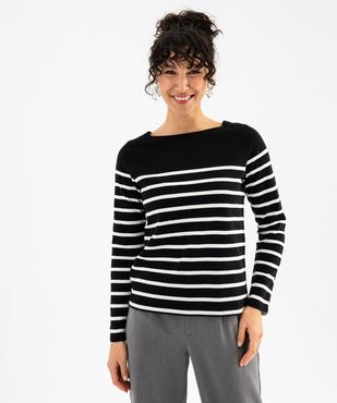 Tee-shirt manches longues rayé en coton épais femme vue2 - GEMO 4G FEMME - GEMO