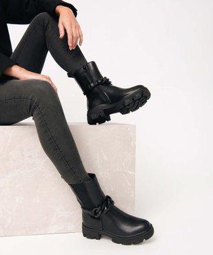 Boots femme à semelle crantée et chaine décorative – Claudia Ghizzani vue1 - SANS MARQUE - GEMO