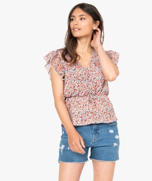 Tee-shirt femme cintré à décolleté cache-cœur vue1 - GEMO(FEMME PAP) - GEMO