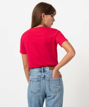 Tee-shirt femme à manches courtes avec col V roulotté vue3 - GEMO(FEMME PAP) - GEMO