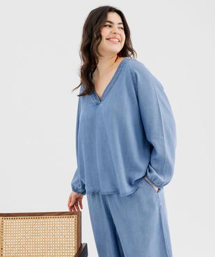 Blouse à manches longues col V en Lyocell femme grande taille vue1 - GEMO 4G GT - GEMO