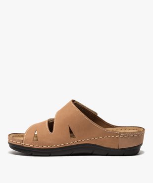 Mules femme confort unies dessus cuir à brides scratch vue3 - GEMO (CONFORT) - GEMO