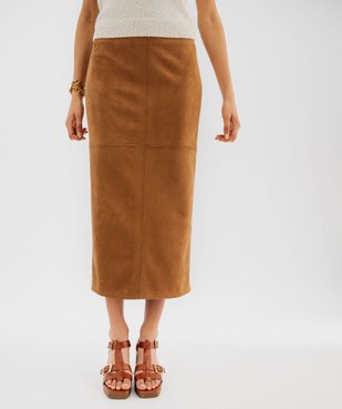 Jupe longue droite en suédine extensible femme vue1 - GEMO(FEMME PAP) - GEMO