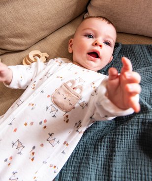 Pyjama en velours imprimé avec ouverture devant bébé - Petit Béguin  vue1 - PETIT BEGUIN - GEMO