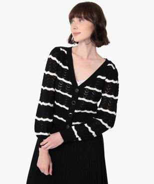 Gilet femme à rayures en maille ajourée vue1 - GEMO(FEMME PAP) - GEMO