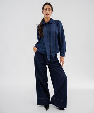 Chemise en jean manches longues à col lavallière amovible femme LuluCastagnette vue1 - LULU CASTAGNETTE G4G D - GEMO