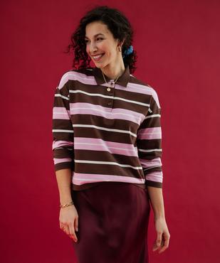 Polo rayé à manches longues femme vue3 - GEMO(FEMME PAP) - GEMO