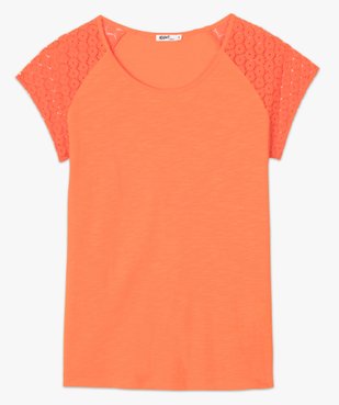 Tee-shirt femme à manches dentelle contenant du coton bio vue4 - GEMO C4G FEMME - GEMO
