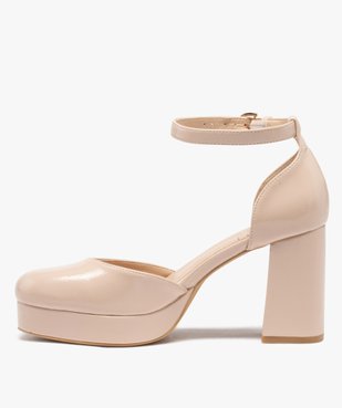 Escarpins femme à talon large avec dessus verni et semelle plateforme vue4 - GEMO(URBAIN) - GEMO