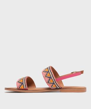 Sandales plates en cuir avec brides décorées de perles femme vue4 - FOLLOW ME - GEMO