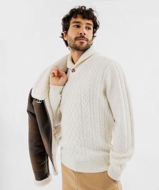 Pull à col châle et torsades homme vue1 - GEMO (HOMME) - GEMO
