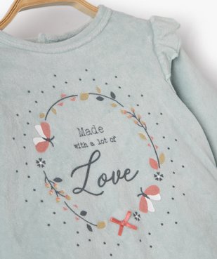 Pyjama bébé fille en velours avec volants sur les épaules vue2 - GEMO(BB COUCHE) - GEMO