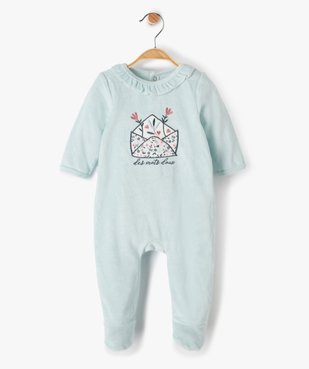 Pyjama bébé fille en velours avec motif et volant sur le col vue1 - GEMO(BB COUCHE) - GEMO