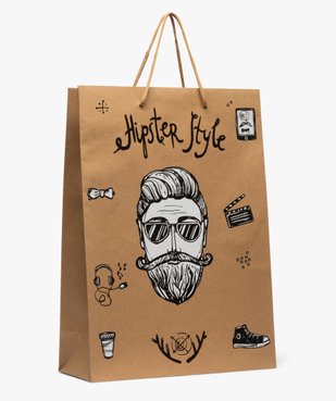 Sac cadeau en papier kraft imprimé hipster vue1 - GEMO C4G HOMME - GEMO