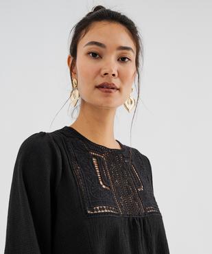 T-shirt manches longues uni avec plastron brodé femme vue2 - GEMO(FEMME PAP) - GEMO