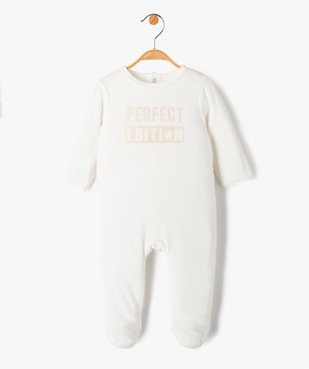 Pyjama bébé à pont-dos en velours avec message vue1 - 1E PRIX BY GEMO - GEMO