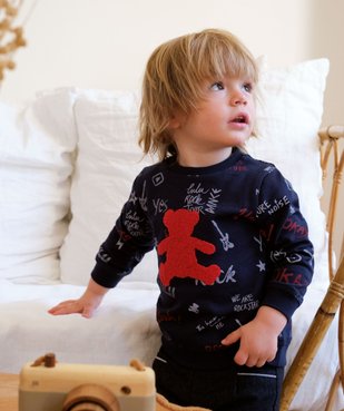 Sweat bébé avec inscription et ourson brodé – Lulu Castagnette vue1 - LULUCASTAGNETTE - GEMO