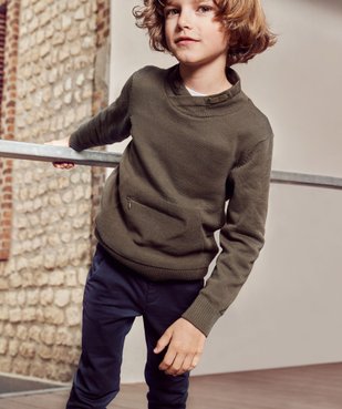 Pull garçon en maille fine avec col châle et poche zippée vue6 - GEMO (ENFANT) - GEMO
