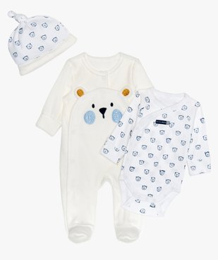 Ensemble bébé (3 pièces) pyjama velours, body et bonnet vue1 - GEMO(BB COUCHE) - GEMO