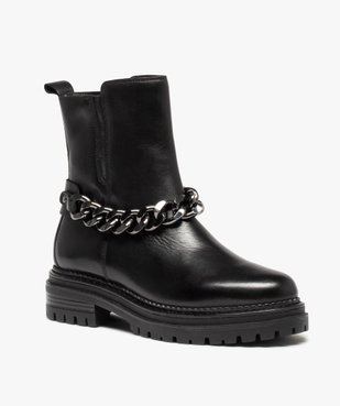 Boots femme crantées à chaîne dessus cuir uni - Tanéo vue3 - TANEO - GEMO