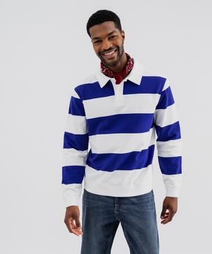 Sweat en molleton bouclette rayé à col polo homme vue2 - GEMO 4G HOMME - GEMO