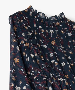 Robe fille en voile avec motifs fleuris et petits volants vue3 - GEMO (ENFANT) - GEMO