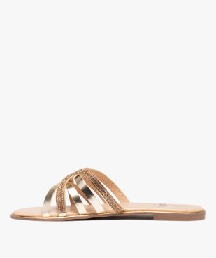 Mules femme à talon plat et brides métallisées à strass vue3 - GEMO (CASUAL) - GEMO