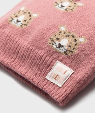 Bonnet en maille à motifs félins bébé fille vue2 - GEMO(BEBE DEBT) - GEMO