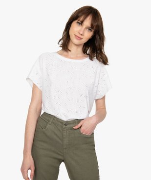Tee-shirt femme à manches courtes façon dentelle anglaise vue1 - GEMO(FEMME PAP) - GEMO