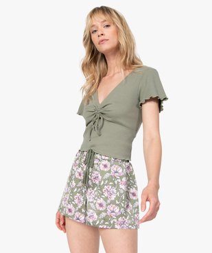 Haut de pyjama femme côtelé avec finitions dentelées vue1 - GEMO(HOMWR FEM) - GEMO