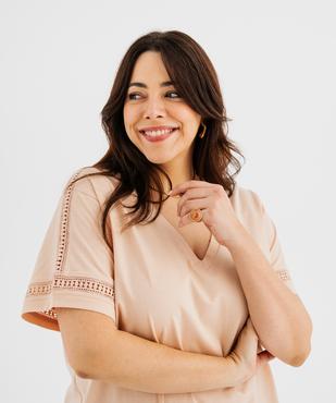 Tee-shirt manches courtes avec détails brodés femme grande taille vue2 - GEMO 4G GT - GEMO