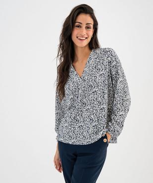 Tee-shirt à manches longues et col V en maille texturée femme vue4 - GEMO 4G FEMME - GEMO