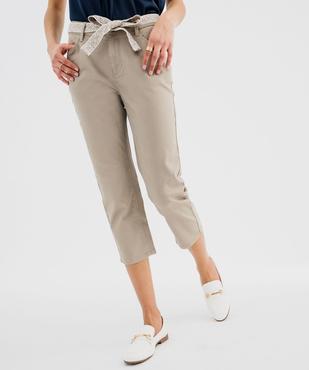 Pantacourt slim taille haute en coton stretch avec ceinture à nouer femme vue1 - GEMO 4G FEMME - GEMO