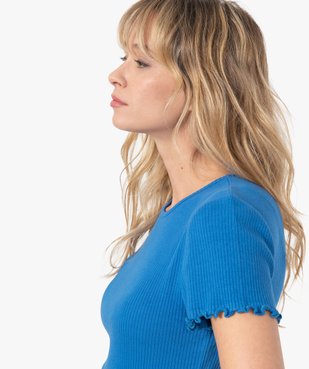 Tee-shirt femme en maille côtelée coupe courte vue1 - GEMO(FEMME PAP) - GEMO