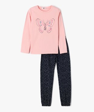 Pyjama fille bicolore avec motif papillon sur le haut vue1 - GEMO (ENFANT) - GEMO
