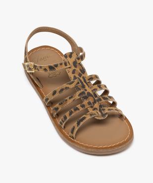 Sandales en cuir imprimé léopard avec bride scratch fille  vue5 - TANEO - GEMO