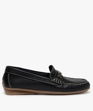 Mocassins femme en cuir à talon plat et barrette métallique dessus uni vue1 - GEMO (CASUAL) - GEMO