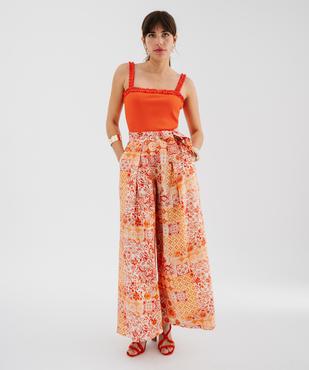 Débardeur en maille côtelée extensible à bretelles froncées femme vue1 - GEMO(FEMME PAP) - GEMO