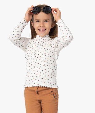Tee-shirt fille en maille côtelée à motifs fleuris vue2 - GEMO C4G FILLE - GEMO