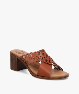 Mules femme à talon et brides croisées en cuir ajouré - Tanéo vue2 - TANEO - GEMO